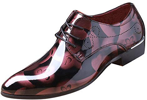 Gaorui Men's Formal Floral Patent Derby Shoes, Black, Size UK 5-10.5