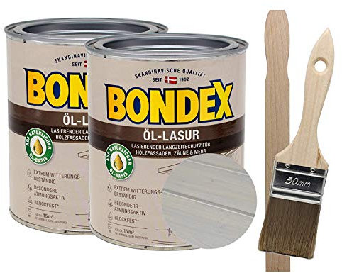 Bondex Öllasur 2 x 0,75 l premium Holzlasur aus natürlichen Ölen inkl. Pinsel und Rührholz der Langzeitschutz für Holz im Aussenbereich (graphit silber)