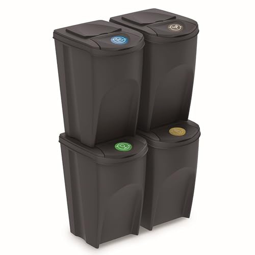 Prosperplast Set von 4 Recyclingwürfeln 140L Sortibox der Anthrazitfarbe