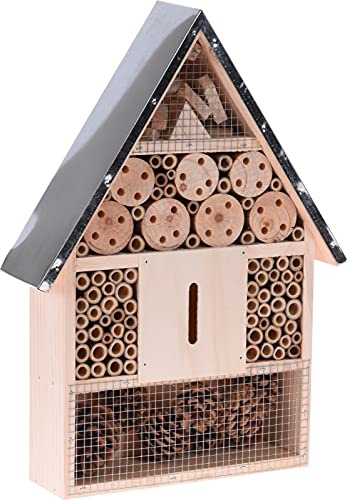 Kreher Insektenhotel mit Metalldach aus Holz (L) | Wetterfestes Insektenhaus und Bienenhotel für Wildbienen. Bietet Nist-, Versteck- und Winterschutz im Garten.
