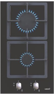 CATA SCI 3002 BK | Gas-Kochfeld aus Glas, 2 Brenner, 3 kW + 1 kW, Gusseisen-Gitter, Elektronische Zündung, Sicherheitsventile, Naturgas vorbereitet, 30 cm