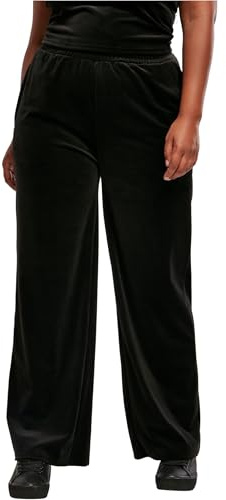 Urban Classics Joggingbyxor för kvinnor, sammet, sweatpants av sammetstyg med vida ben, fritid vida byxor med sidofickor, storlek XS till 5XL, svart, S