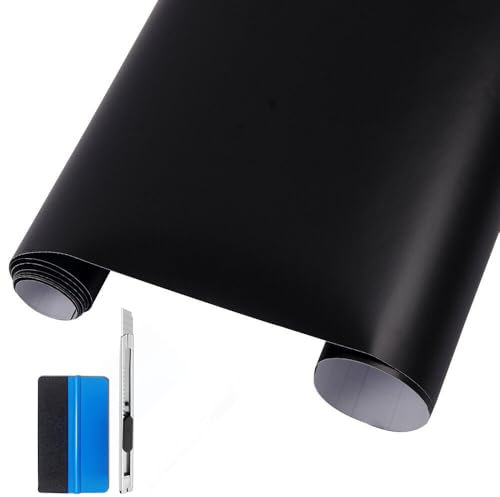 NewL Film en Vinyle Noir Mat Autocollant, libération de l’air sans Formation de Bulles – Adapté pour Une Utilisation Automobile en extérieur - avec Couteau et Outil à Main