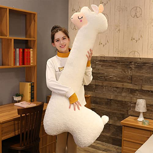 FODELIUY Alpaka Kuscheltier, Lama Kissen SeitenschläFer, SeitenschläFerkissen, PlüSchtier Groß, Geschenk füR Kinder Und Mama (Weiß, 130cm)