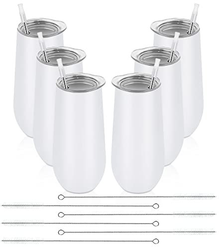 Lifecapido Lot de 6 verres à champagne sans pied isothermes de 355 ml avec couvercle, verre à champagne sans pied en acier inoxydable pour fête d'anniversaire, mariage, Noël (blanc)