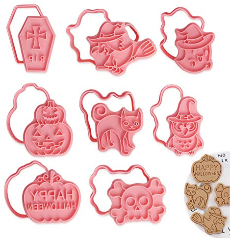Cortadores de Galletas de Halloween,3D Juego de Cortadores de Galletas para hornear,Cortadores de Galletas de Plástico Reutilizables Sombrero de bruja de gato de calabaza,cortadores de galletas niños