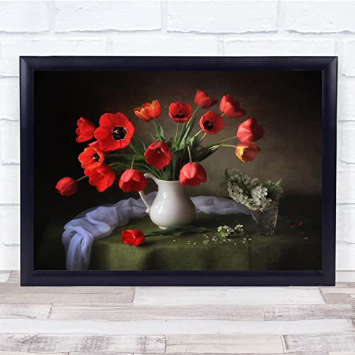 Fingerprint Designs Tulips Flowers Vase Jar Still Life Glass Summer Table Flora Wall Art Print