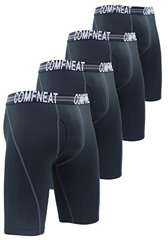 Comfneat Men's 9 Long Boxer Briefs Sports Performance Breathable Underwear 4-Pack (3XL, Black 4-Pack)