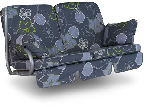 ANGERER Hollywoodschaukel Auflage 2-Sitzer Comfort grau-grün geblümt | passend für viele 2-Sitzer Hollywoodschaukeln, Schaukelauflage Made in Germany