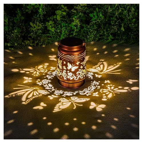 Solar Lanterns Outdoor Waterproof Butterfly Garden Decor Birthday Gifts for Women Mom Grandma, Hanging Solar Lights Metal Lantern Decoration Outside for Yard, Patio, Backyard, Porch