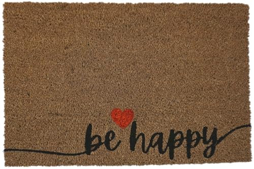 KOKO DOORMATS Kokos Fußmatte außen mit Anti-Rutsch PVC | Lustige Türmatte Be Happy | Umweltfreundlich, Robust & Pflegeleicht | 60x40 cm für Außenbereich & Haustür