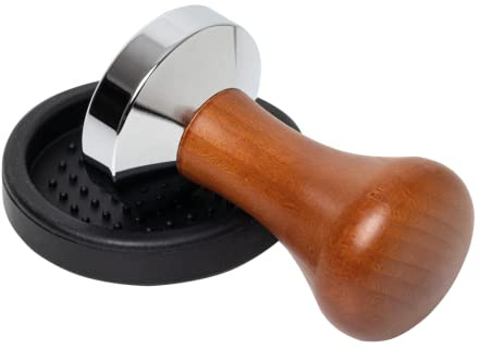 Jarvins Tamper [58mm] für Siebträger inkl. Tampermatte | Kaffeestampfer mit hochwertigem Echtholzgriff und Edelstahl | Voller Kaffee-Genuss mit Espresso Stempel | Barista-Werkzeug