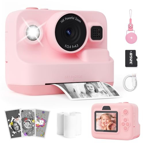 Manttely Kids Camera Instant Print, Christmas Birthday Gifts for Girls Boys Age 3-12, 2.4 Screen 1080P Digital Camera for kids,Portable Toy for 3 4 5 6 7 8 9 10 11 Year Old Girls Boys Toddlers Pink