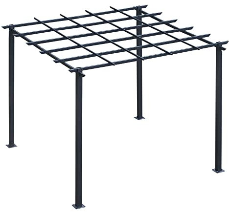 Outsunny Gazebo Pergola da Giardino 3x3m Decorabile con Rampicanti in Metallo Nero