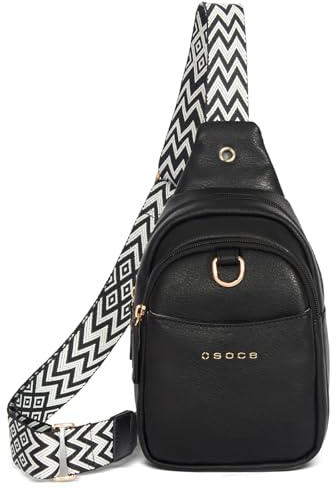 OSOCE Stöldskydd crossbody väska för kvinnor, axelväska för kvinnor med justerbar gitarrrem, midjeväska bröstväska för resor, Svart, Small, Axelväska för kvinnor vegan läder midjeväska crossbody