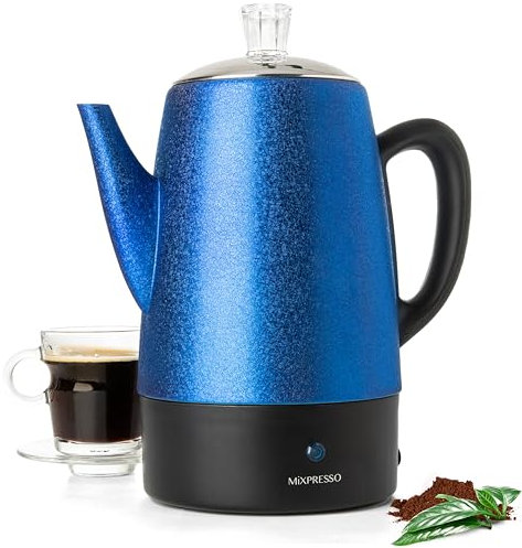 Mixpresso Percolator Caffettiera elettrica 10 tazze, caffettiera in acciaio inox, percolatore per caffè elettrico con funzione di mantenimento del calore, 10 tazze percolatore in acciaio inox con