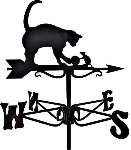 Brigtviee Wetterhahn aus Metall für Garten, 3D Katze Wetterfahne, Retro Windfahne, Wetterfahnen für Dach, Windrichtungsanzeiger für Garten Hinterhof Terrasse Hof Dach Ornament (Schwarz)