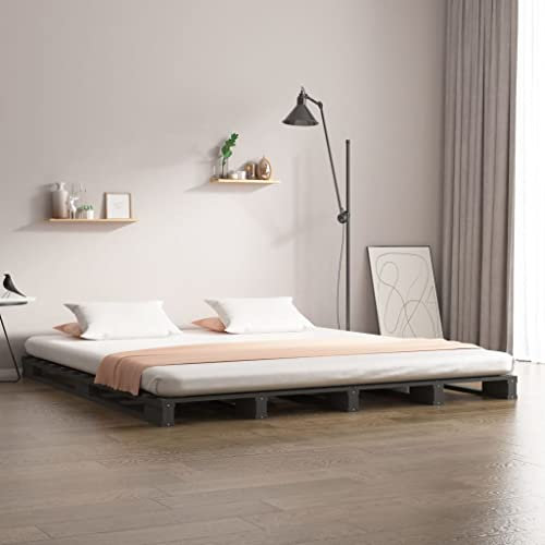 RAUGAJ Furniture Home Tools Palettenbett grau 150x200 cm King Size Massivholz
