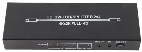 HDMI-Splitter 2 in 4 Out, 4K HD-Umschalter mit Fernbedienung, 3840 X 2160 Hohe Auflösung, für Laptops, Spielekonsolen, Monitore, Fernseher und Projektoren (EU-Stecker)