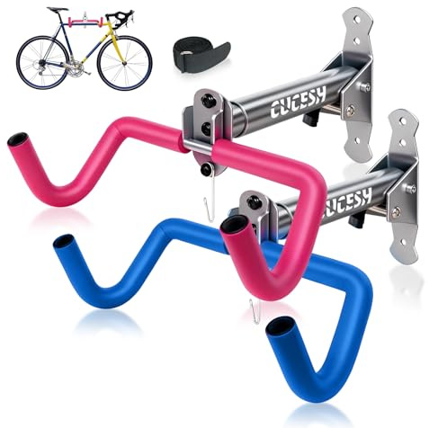 CUCESH Bike Wall Mount Hooks (2 Pack) - Heavy Duty Bicycle Rack for Indoor Storage, Space-Saving Cycle Wall Hanger for Home, Garage & Office - Fits MTB, Road & Kids Bikes