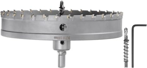 QUARKZMAN 180mm Lochsäge Wolframkarbid-Hartmetallmaterialien Dosenbohrer, Lochsägen-Set mit Dreieckschaft und zwei Bohrern für Edelstahl, Metall, Kupfer, Holz, Kunststoff