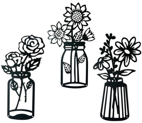 VINTORKY 3stücke Silhouette Metall Blumenvase Wandkunst Vintage Wanddeko Innen Dekoration Garten Balkon Wohnzimmer