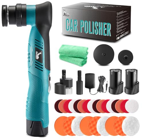 AUTIWOZ Cordless Mini Car Polisher, 12V Fast Change RO/DA Polisher for Car Detailing,2 Pcs 2000mAh 6 Speeds