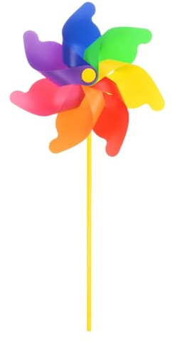 sourcing map Moulin à vent arc-en-ciel de 52 cm à 7 feuilles en plastique pour décorations de fête, décoration extérieure, pelouse, cour, jardin, terrasse, coloré