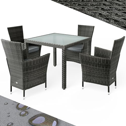 CASARIA® Juego de Muebles de Jardín 9 Pzs. Patio Terraza Mesa 90x90cm Sillas Capacidad 160Kg Apilables Poliratán Crema