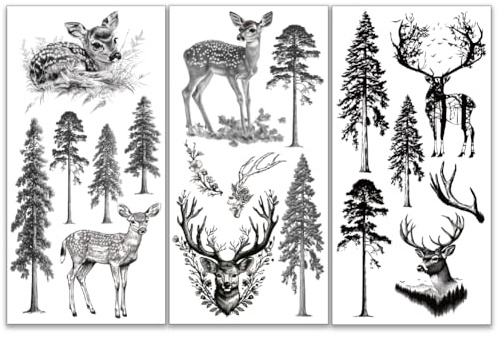 OLYCRAFT 3 Stück/Set Hirsch Transferfolien Zum Aufreiben Für Möbel Und Kunsthandwerk 15x30cm Baum Wald Möbelaufkleber Geweih Tier Transferaufkleber Abziehbilder Zum Aufreiben