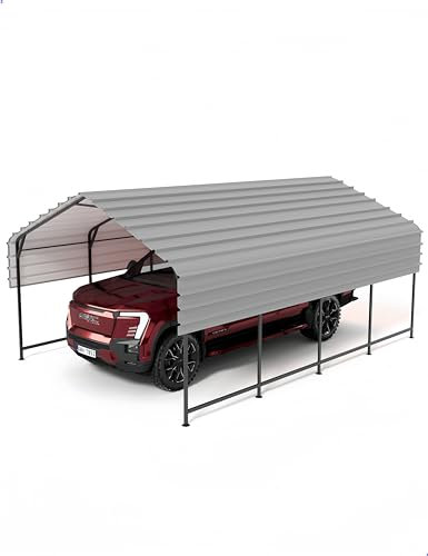 VerisShade Cochera de metal resistente de 13 x 21 pies, kit de cochera de metal para exteriores, toldo lateral extendido y postes de soporte de esquina, garaje grande y resistente para coches, barcos,