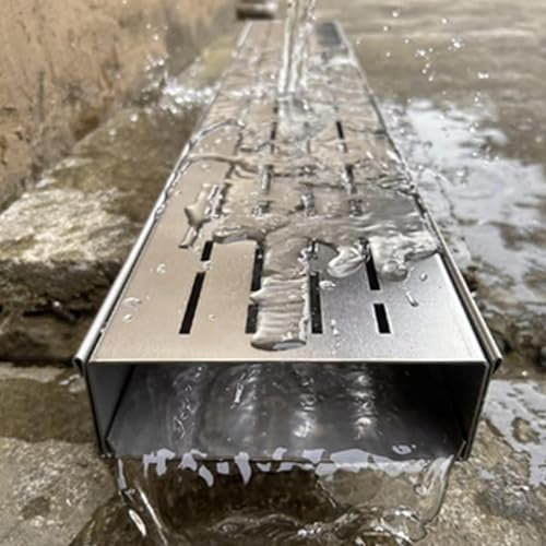 Entwässerungsrinne Entwässerungskanäle Und Gitterroste, Haus, Hof, Terrasse, Deck U Wasser Französisch Drainage System / 100CM Auffahrt Graben Drain Kit Mit Edelstahl-Lochabdeckungen Garten-Betonböden