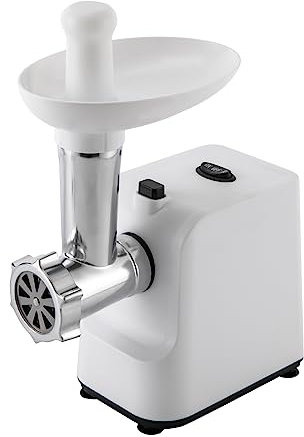 Compact Power Wurst Fleischwolf Elektrisch,Elektrischer Fleischwolf,Spritzgebäckvorsatz,Hackfleisch Maschine mid Edelstahl Schleifmesser,26 * 13 * 29.5 cm (Weiß)