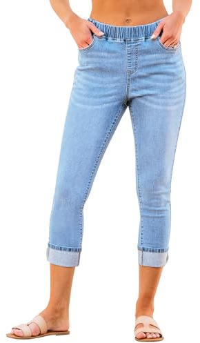 Roskiky Pull On Capri Leggings da donna a vita alta, skinny, in denim elasticizzato, Vibe blu, XL