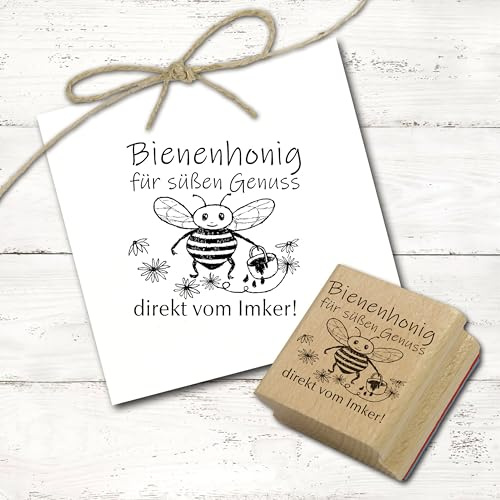 Dekolando Motivstempel Bienenhonig für süßen Genuss - direkt vom Imker - Bienen Stempel Honig Holzstempel Imkerei - Abdruck 48 x 48 mm