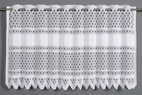 Sehlbach Cortina de bistró, Jacquard Punto clásico, Blanco, 140x60 cm, Diseño clásico, Tejido Transparente, Fácil instalación, Certificado Oeko-Tex