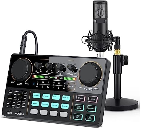 YQVEOT Ensemble d'équipements de Podcast, Interface, Lite Studio de Podcast Tout-en-Un avec Microphone à Large diaphragme de 25 mm for Le Streaming, DJ