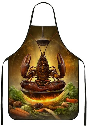 Delantal de langosta para cocinar, diseño culinario de mariscos, delantal de cocina para adultos, barbacoa gourmet y equipo de parrilla para fiestas de verano, Negro -, 24x31 Inch