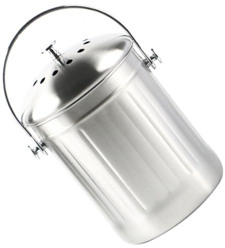 TOYZFRIENDY Cubo de Basura de Acero Inoxidable Grande Natural Tapa, Compacto y Resistente, para Cocina y Baño, Contenedor de Compostaje para Interiores, Adecuado para Almacenamiento