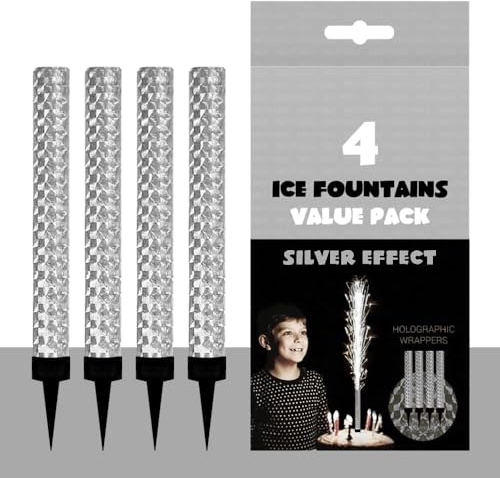 ZINNIAUK Pack of 4 Silver Ice Sparkling Fountain Candles | Premium Candles for Birthday, Christmas, Anniversary, Wedding, New Year with Bright Sparkle & Long-Lasting Burn