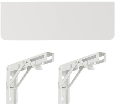 Tavolo pieghevole compatto da parete, versatile banco da lavoro e scrivania per casa, ufficio, cucina, sala da pranzo, piano in legno con 2 staffe in metallo (bianco)