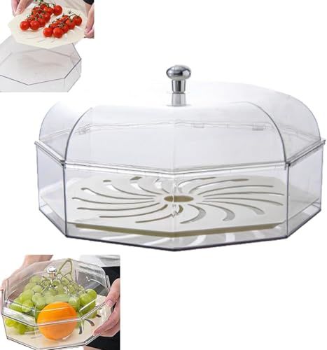 Tingyanyan Frutero con tapa a prueba de moscas, cubierta de alimentos con protector de salpicaduras apilable transparente y bandeja, tapa a prueba de salpicaduras con protección a prueba de moscas