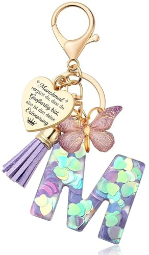 Luzzxfa Schlüsselanhänger Mädchen Lila - Buchstabe Anhänger Schmetterling Schlüsselanhänger Personalisierte Geschenke-Glücksbringer Keychain-Weihnachten Geschenk für Frauen, Kinder, Freundin, Mutter