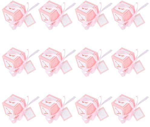 VALICLUD 12 Stück Teiliges Shower Candy Boxes aus Hochwertigem Papier mit Gesticktem Pinkfarbenem Band und Geschenkkarte Dekorative Geschenkschachteln für Hochzeit Babyparty und Süßigkeiten