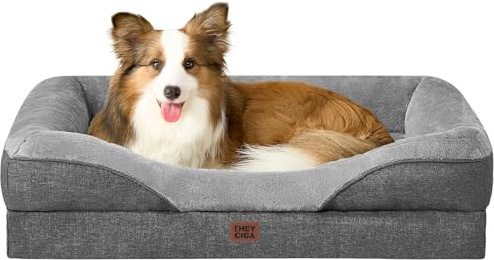 EHEYCIGA Mousse Mémoire Panier Chien Grande Taille, 104x68.5x18.5 cm Gris | Soutien Orthopédique, Moelleux, Bords Surélevés Pour Sécurité, Imperméable, Déhoussable et Lavable, Adapté aux Chiens âgés.
