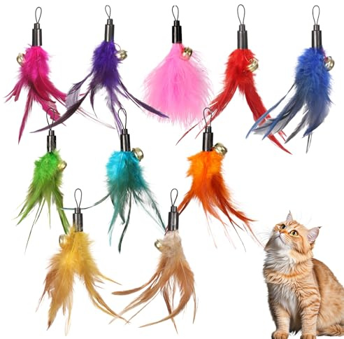 Samlonge 10 Stück Katzenspielzeug Federn mit Glocken, Interaktives Spielzeug für Katzen, Federspielzeug aus Naturfedern, Nachfüllpackungen für Katzenspielzeug für Bewegung, Interaktives Spiel