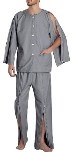 WAZHAKU Patient Kleidung Herren 2-Teilig Set Langarmshirtund Rehabilitationshose Zweiteiler Atmungsaktive Trainingsanzug Sommer Anzug Freizeitanzug 2-Teilig Set Patientenpyjama Arbeitsanzug