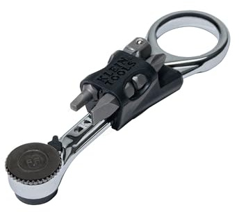 Klein Tools 65200MAG Slim-Profile Magnetic Mini Ratchet, 90-Tooth Ratchet Screwdriver Set with 1/4-Inch Nut Driver, 4 Bit Storage, Includes Phillips, Slotted, Square, and Nut Driver Adapter