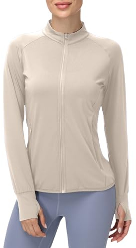 Veste de Protection Solaire Pour Femme Avec Fermeture Éclair Intégrale UPF 50+ Chemise Protection Solaire UV Vêtements Légers à Manches Longues Sweat Avec Trous pour Les Pouces