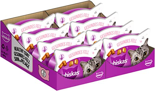 Whiskas Gesundes Fell Katzensnack für Haut- und Fellgesundheit, 8x50g (8 Packungen) - unterschiedliche Produktverpackungen erhältlich